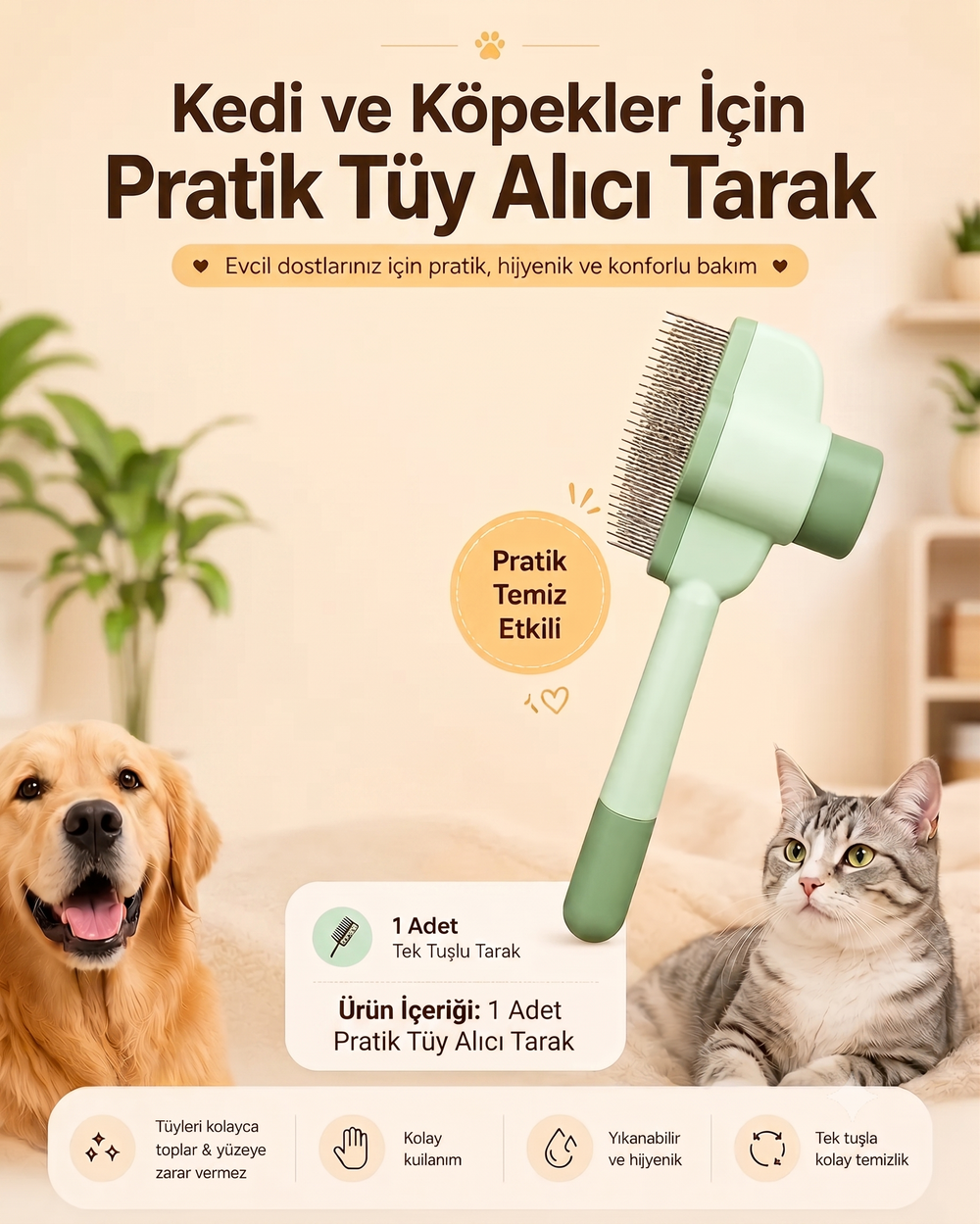 Tek Tuşlu Tüy Toplama Tarağı