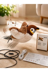 Şarjlı Uçan Kuş Kedi Oyuncağı Sesli & Hareketli Peluş Kedi Oyuncağı Kutulu